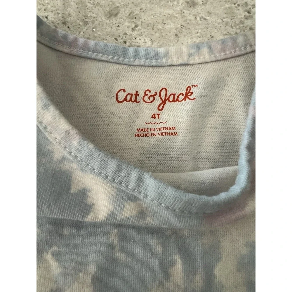 Cat &‎ Jack Girls 4T Tie Dye Short Sleeve Empire Waist Dress Blue Purple Cream